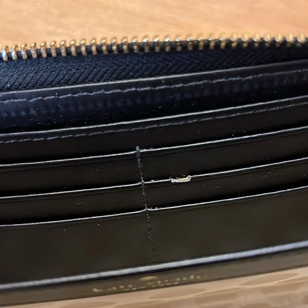 Kate Spade Polka Dot Wallet Black and Cream Coated Canvas Accordion Long Wallet